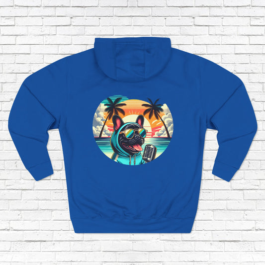 Singing Frenchie Fleece Hoodie Royal Blue